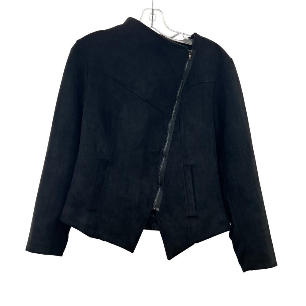 Andree by Unit Faux Suede Motorcycle Jacket Black Size Medium Pockets
